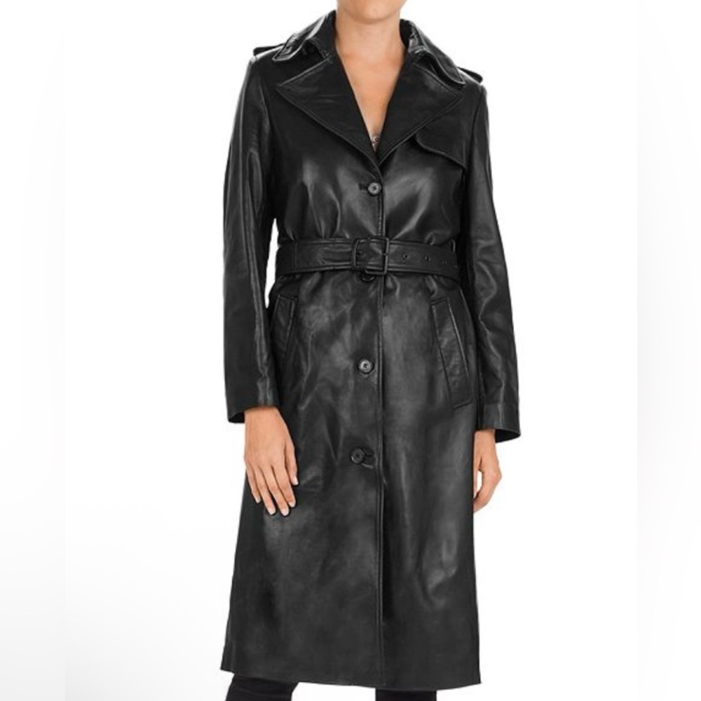 The Kooples Black Leather Trench Coat